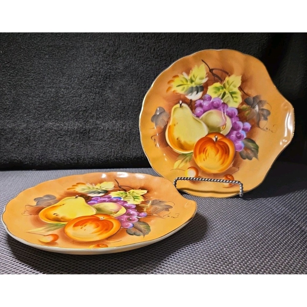 "Heritage Brown" (Fruit) pattern by Lefton China Snack Plate Set Of 2